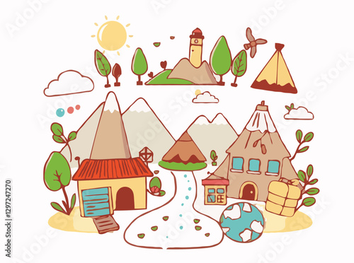 Ecological Tourism Concept - Green Travel Icons Set