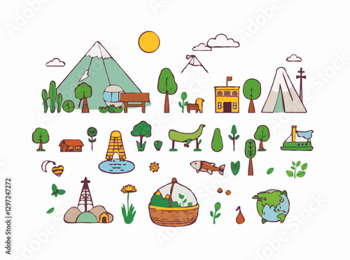 Ecological Tourism Concept - Green Travel Icons Set