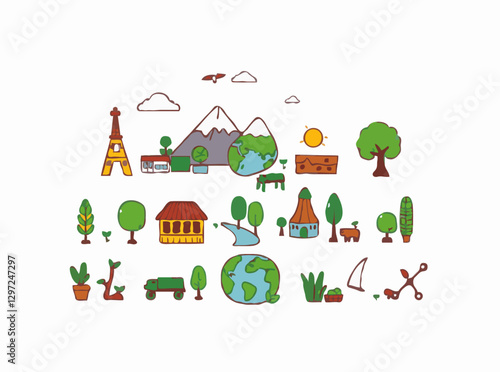 Ecological Tourism Concept - Green Travel Icons Set