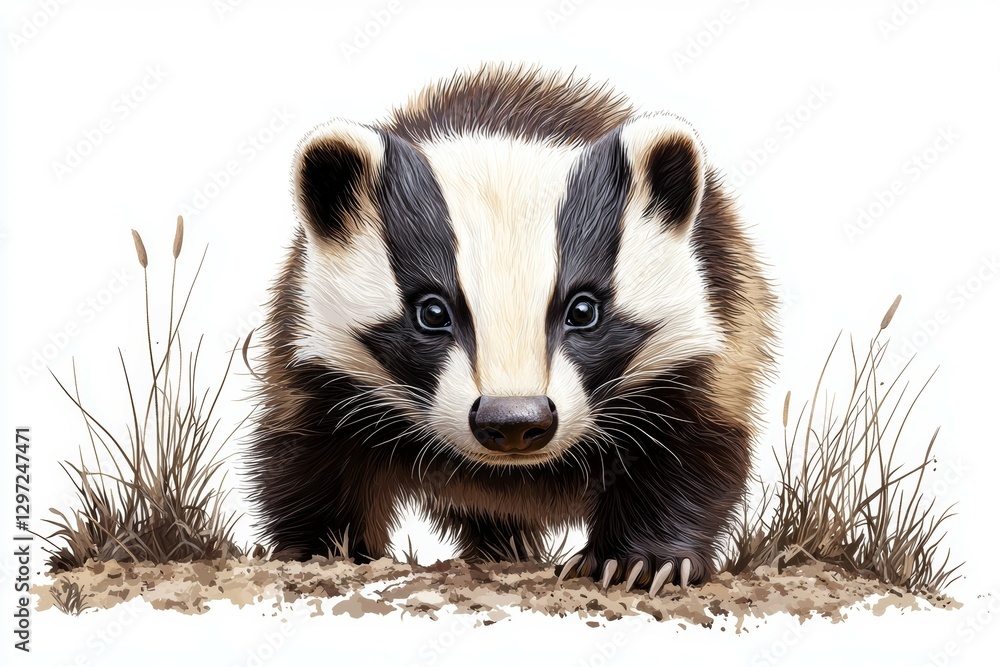 Small, furry animal with a black nose and white markings on its face Small, furry animal with a black nose and white markings on its face