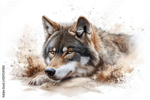 Wallpaper Mural Wolf is laying in the sand, looking at the camera Torontodigital.ca