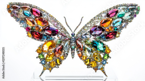 Luxury Jewel-Encrusted Butterfly with Multicolored Gemstone Wings