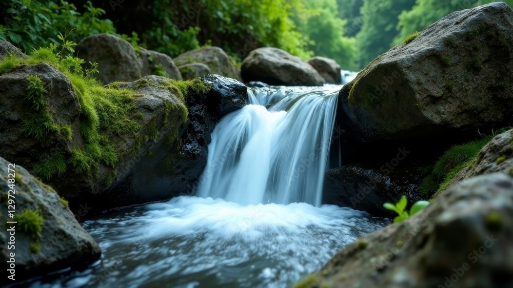 a large waterfall in the mountains among the jungle a large waterfall in the mountains among the jungle