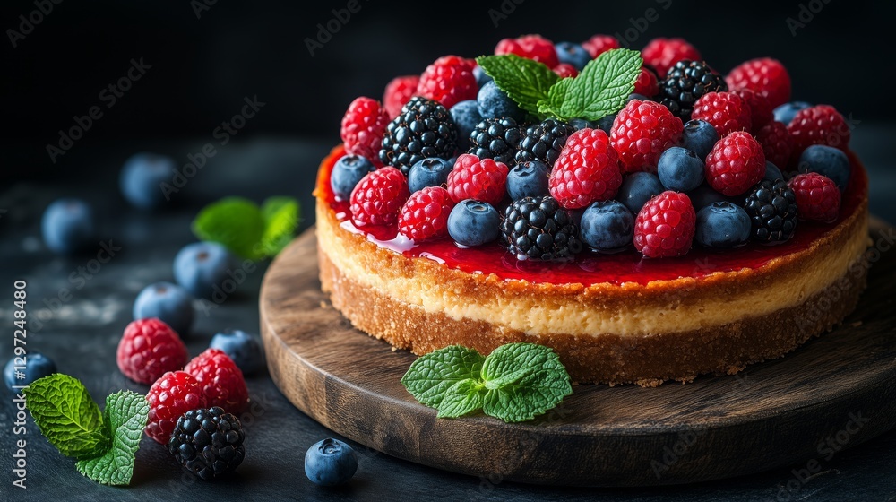 Delicious cheesecake with mixed berries and mint Delicious cheesecake with mixed berries and mint