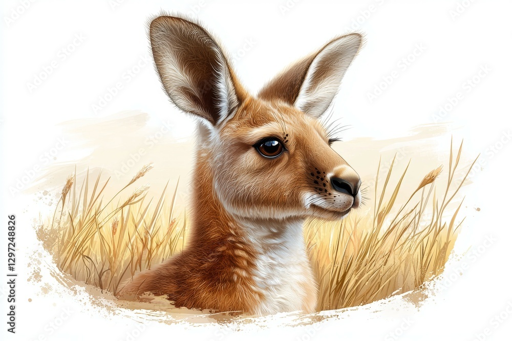 Fototapeta premium Kangaroo is standing in a field of tall grass