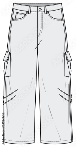Baggy Jeans with Side Stitch Fashion Illustration, Vector, CAD, Technical Drawing, Flat Drawing, Template, Mockup