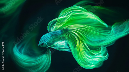 Elegant turquoise betta fish with flowing fins against a dark aquatic background