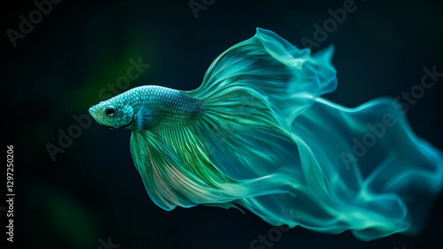 Elegant turquoise betta fish with flowing fins against a dark aquatic background
