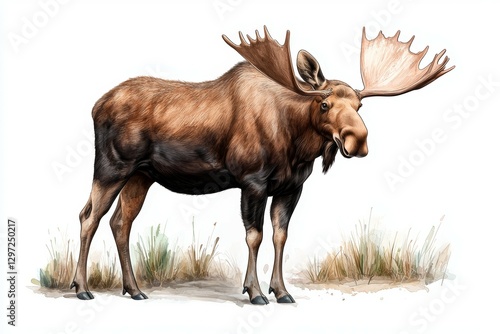 Wallpaper Mural Large brown moose with a large antlers stands in a field Torontodigital.ca