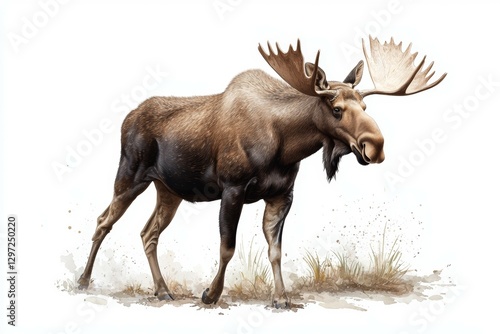 Wallpaper Mural Large brown moose with a large antlers walks across a field Torontodigital.ca