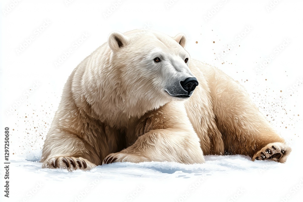 Polar bear is laying on the snow, looking at the camera Polar bear is laying on the snow, looking at the camera