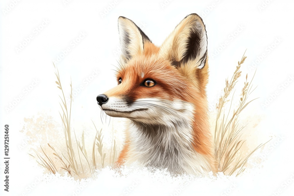 Fototapeta premium Fox is standing in a field of tall grass