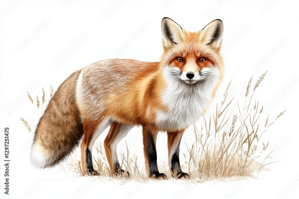 Fototapeta premium Fox is standing in a field of tall grass