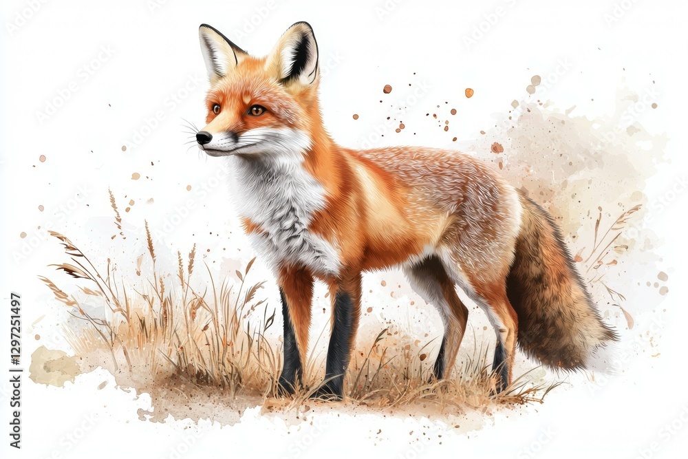 Fototapeta premium Fox is standing in a field of tall grass