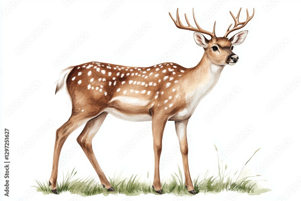 Deer with antlers is standing in a grassy field Deer with antlers is standing in a grassy field