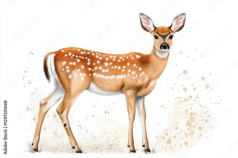 Deer with white spots on its back is standing in the dirt Deer with white spots on its back is standing in the dirt