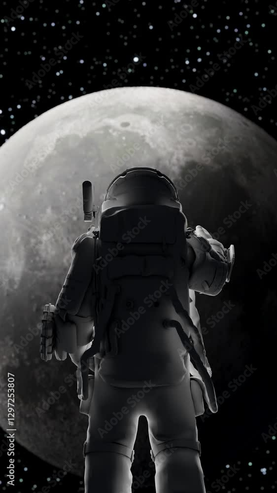 Astronaut pointing at the moon in space Astronaut pointing at the moon in space