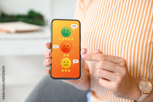 Wallpaper Mural Woman with mobile phone responding to survey at home Torontodigital.ca