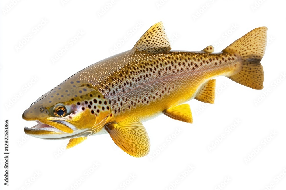 Naklejka premium Isolated Brown Trout on White Background: Freshwater Fish with Distinct Spots and Fins