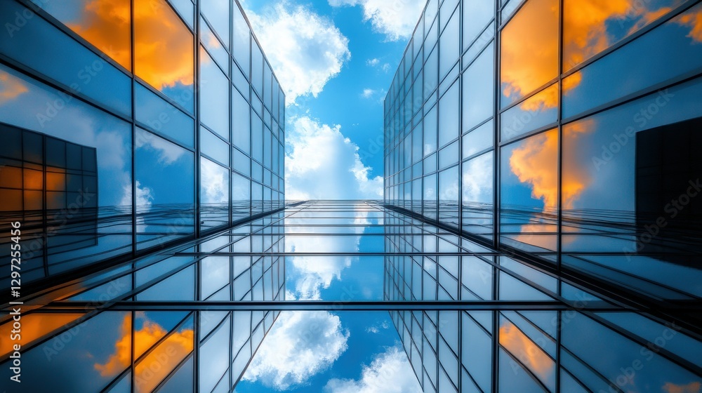 Obraz premium Modern Glass Office Buildings Reflecting Sky