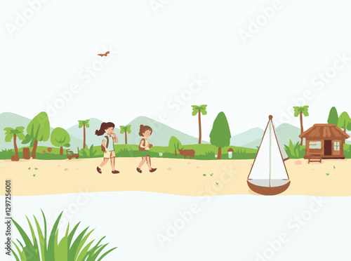 Green Vacation Eco-Tourism Vector Graphic