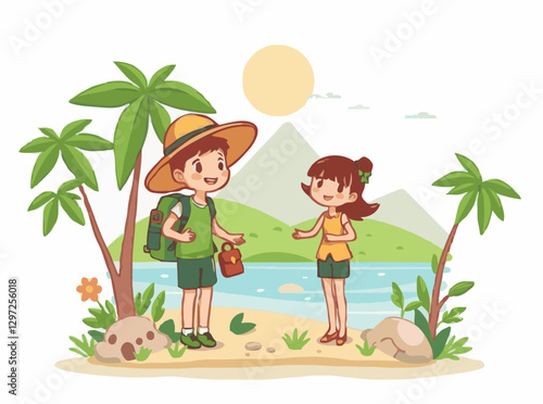 Green Vacation Eco-Tourism Vector Graphic