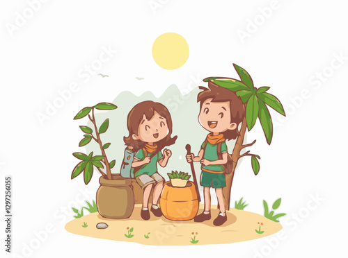 Green Vacation Eco-Tourism Vector Graphic