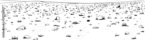 Outline tundra landscape with small plants simple vector illustration.