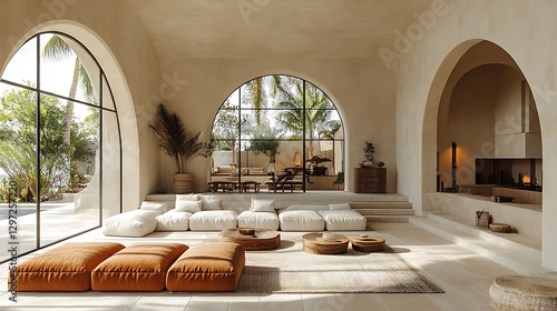 Mediterranean villa with elegant arched windows high resolution hd picture