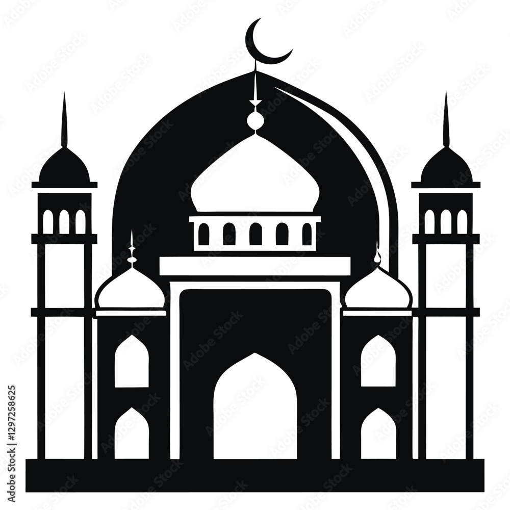 Silhouette of a Mosque with Minarets Symbolizing Islamic Architecture and Culture Silhouette of a Mosque with Minarets Symbolizing Islamic Architecture and Culture