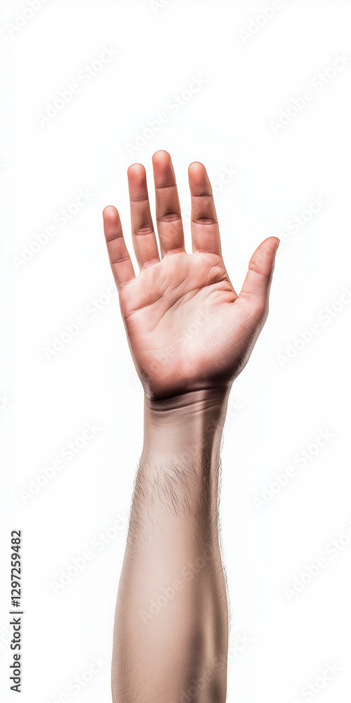 Fototapeta premium Hand einer Person zeigt offene Geste vor neutralem Hintergrund