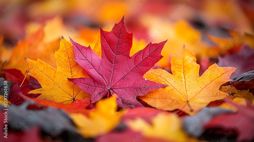 Colorful autumn leaves in vibrant shades of red, orange, and yellow, creating a seasonal display. Colorful autumn leaves in vibrant shades of red, orange, and yellow, creating a seasonal display.