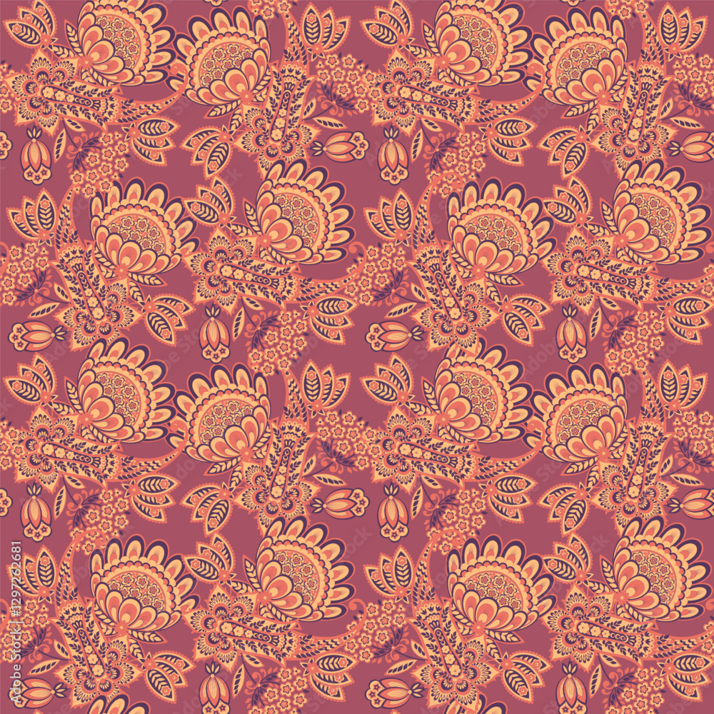 Floral fabric background with paisley ornament. Seamless vector pattern Floral fabric background with paisley ornament. Seamless vector pattern