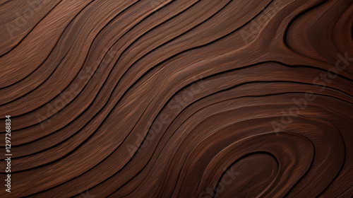  A rich, textured dark walnut wood surface with elegant wavy grain patterns.
