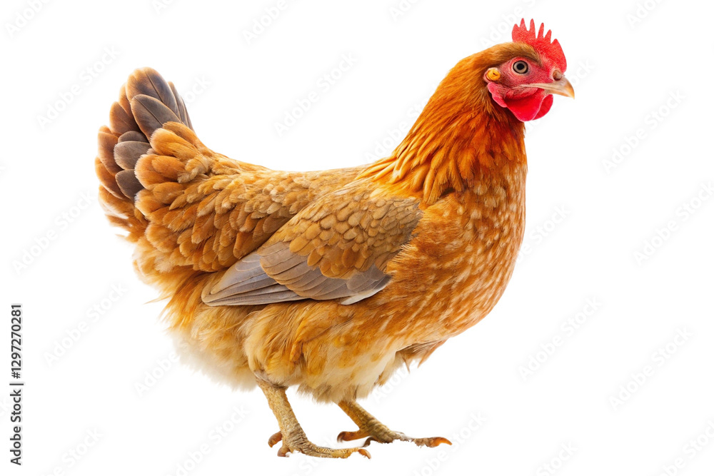 Fototapeta premium Graceful farm hen with deep orange plumage. PNG format