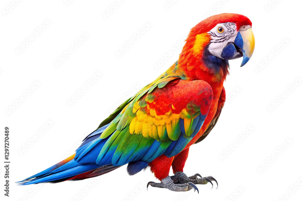 Obraz premium Close-up of an exotic scarlet macaw perched. PNG format