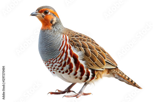 Close-up of a beautifully patterned partridge standing. PNG format