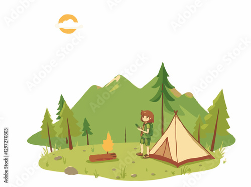 Exploring Nature in Adventure Camping Vector