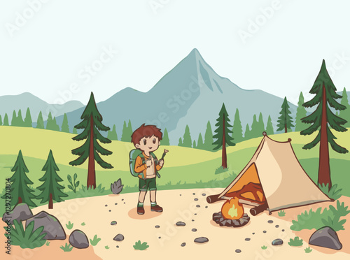 Exploring Nature in Adventure Camping Vector