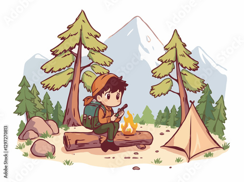 Exploring Nature in Adventure Camping Vector