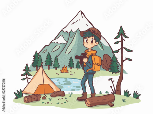 Exploring Nature in Adventure Camping Vector