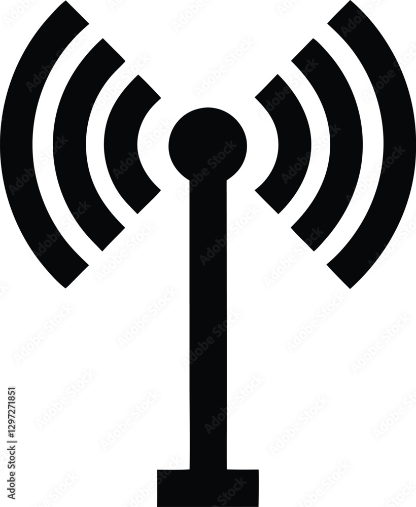 Black Silhouette of Radio Tower with Signal Waves - Iconic Symbol of Wireless Communication Black Silhouette of Radio Tower with Signal Waves - Iconic Symbol of Wireless Communication