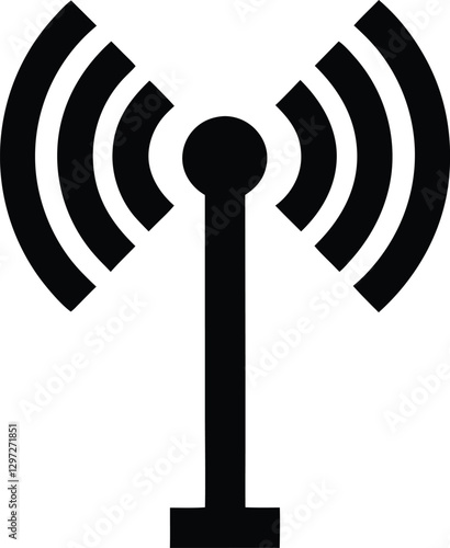 Black Silhouette of Radio Tower with Signal Waves - Iconic Symbol of Wireless Communication