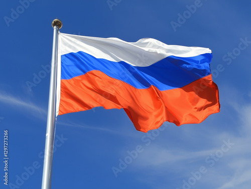 La bandera rusa ondea en el asta de la bandera