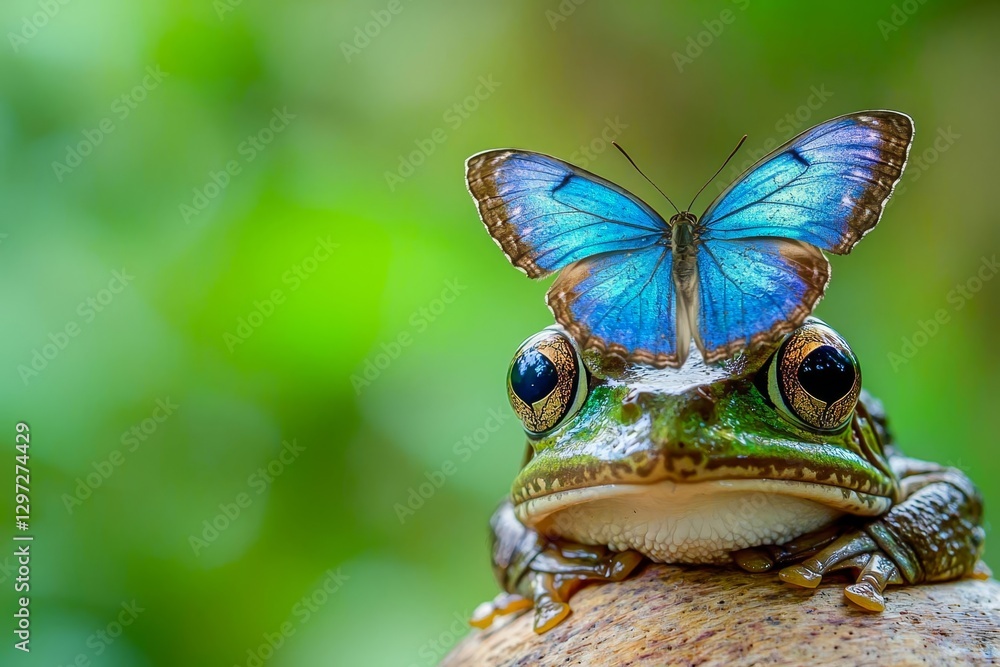 Butterfly landing on head dumpy frog. Butterfly landing on head dumpy frog.
