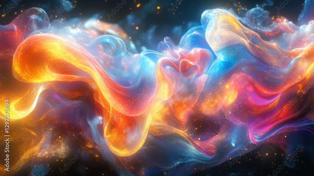 Obraz premium Futuristic abstract background with flowing neon curves, creating a dynamic and immersive space