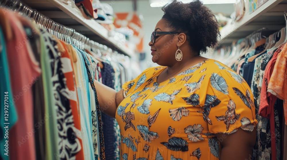 A woman is shopping for clothes in a store A woman is shopping for clothes in a store