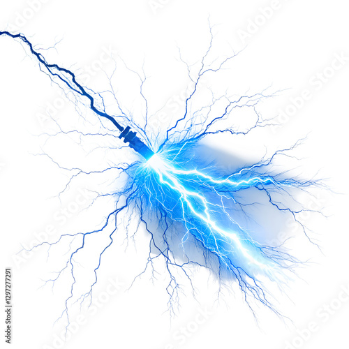 Bright Blue Electric Sparks with High-Energy Glow, PNG with Transparent Background: Perfect for Electricity, Power, Energy, Science, Technology, Lightning Effects, and Futuristic Concepts.