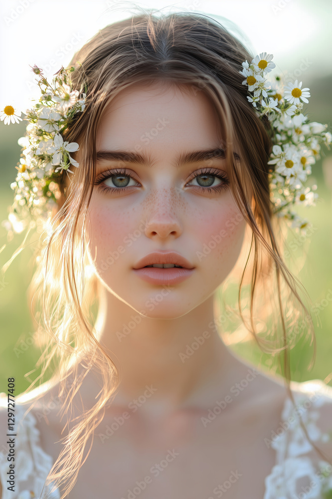 Fototapeta premium Embracing springtime radiance with wildflowers in sunlit beauty