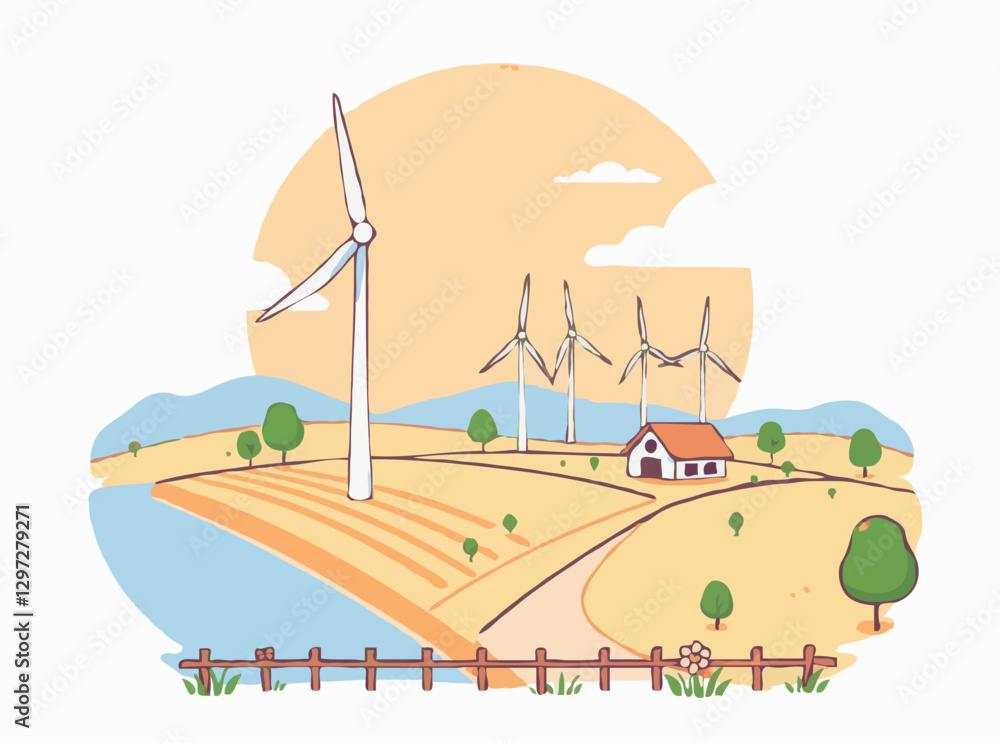 Naklejka premium Wind Energy Farm in Rural Countryside Setting